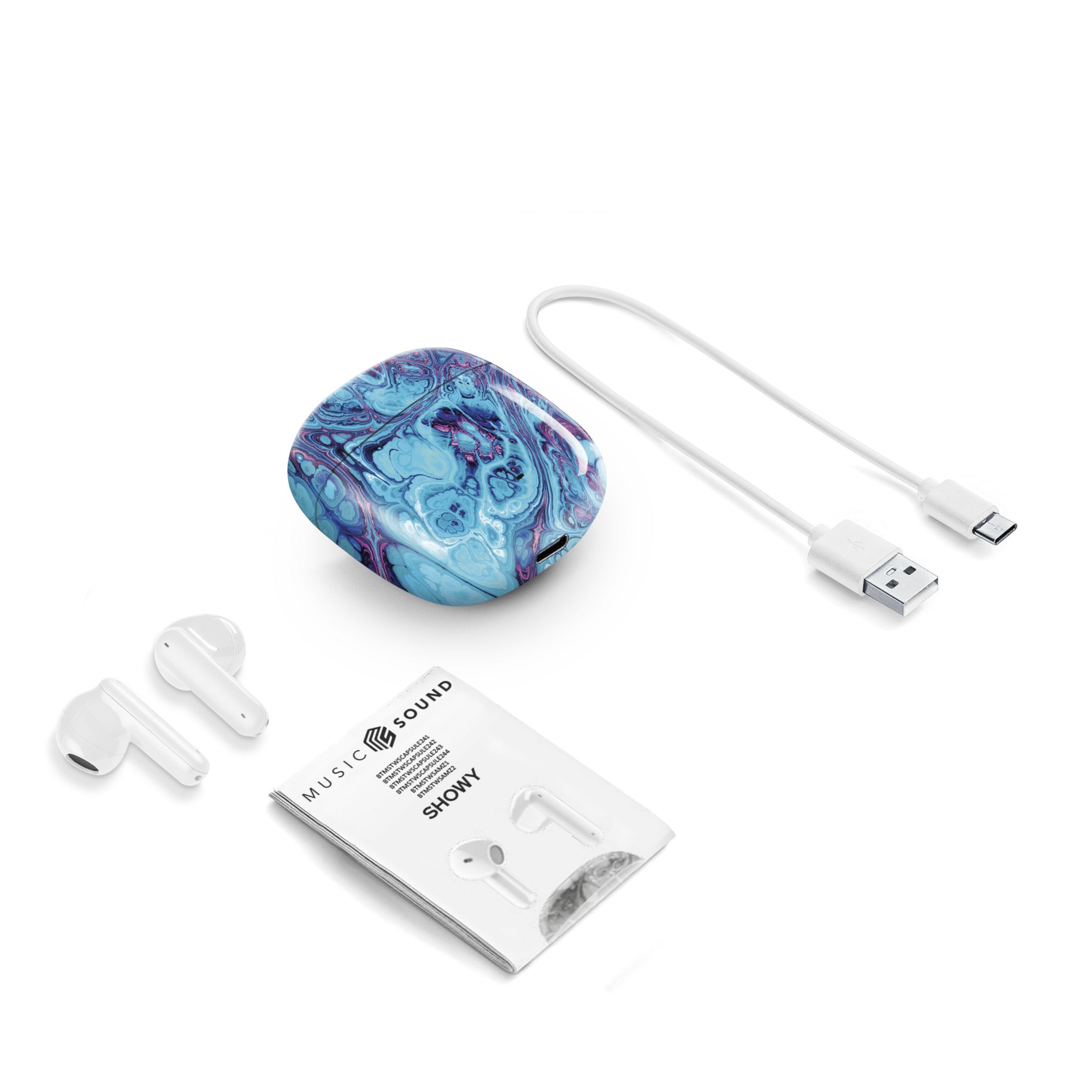 Music Sound Showy Auricolari Bluetooth TWS a capsula senza fili con custodia di ricarica in vari modelli e colori