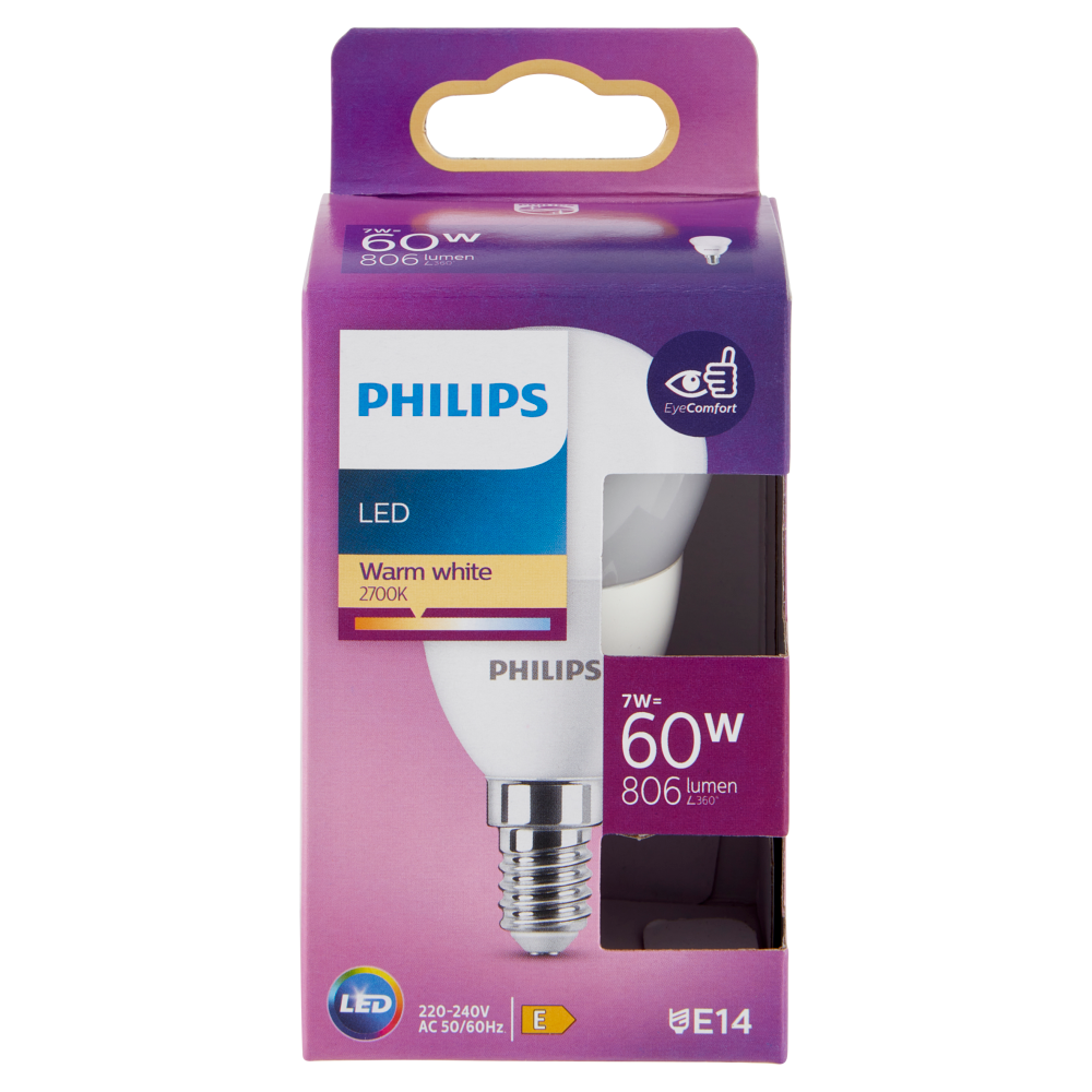 Philips Led sfera 60W E14 2700K non dim