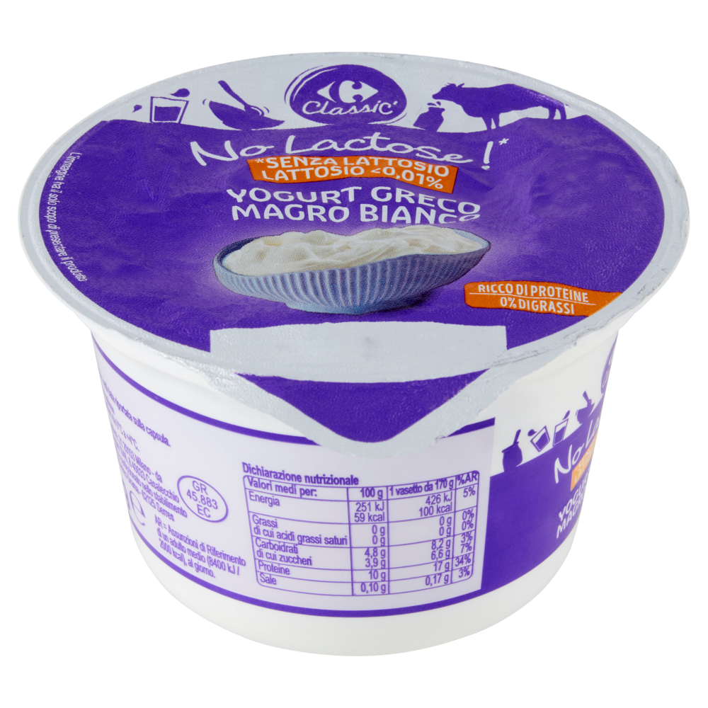 Carrefour Classic No Lactose!* Yogurt Greco Magro Bianco 170 g