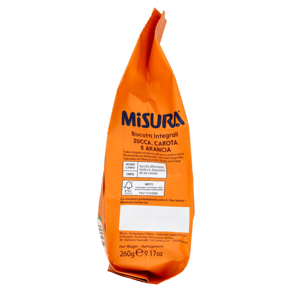 Misura Fibrextra Biscotti integrali Zucca, Carota e Arancia 260 g