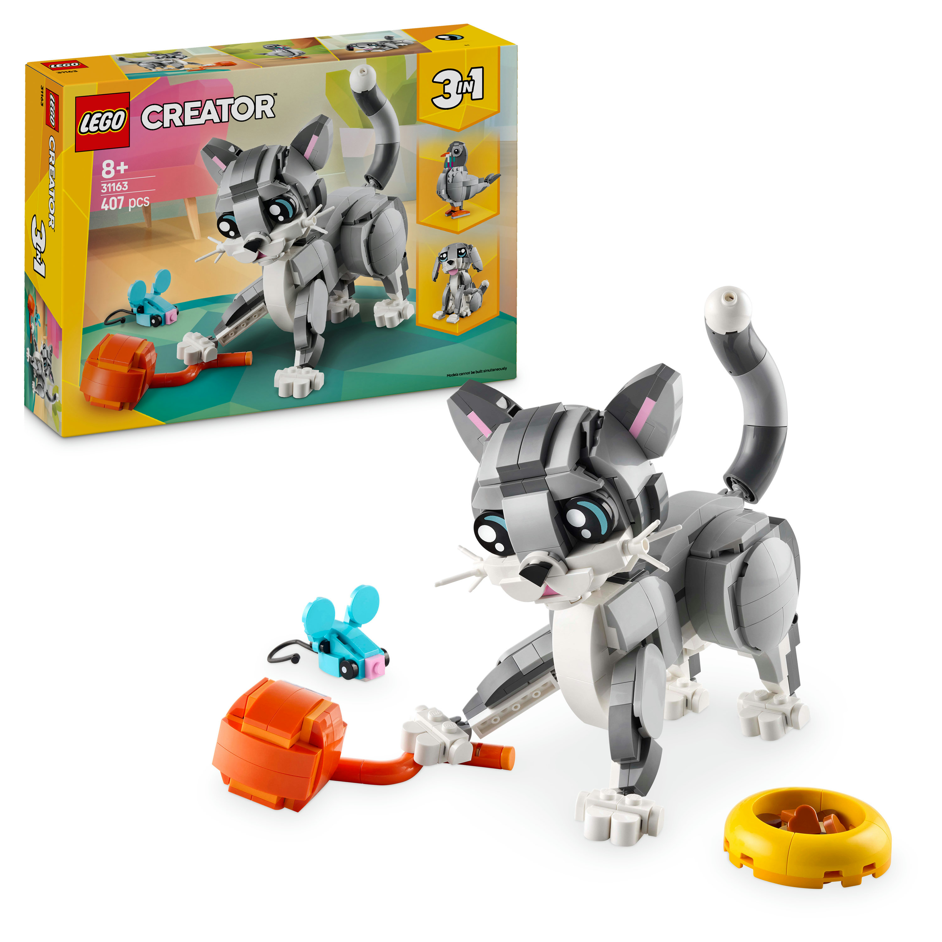 LEGO Creator 3 in 1 31163 Gatto Giocoso Giocattolo, Si Trasforma in Piccione o in Cane, Regalo per Bambini e Bambine 8+ Anni