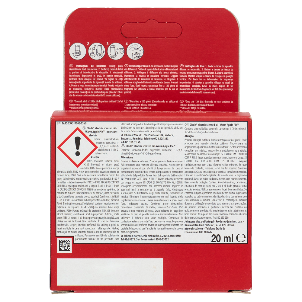 Glade liquido elettrico, Profumatore per Ambienti con Oli Essenziali, Fragranza Warm Apple Pie 20 ml