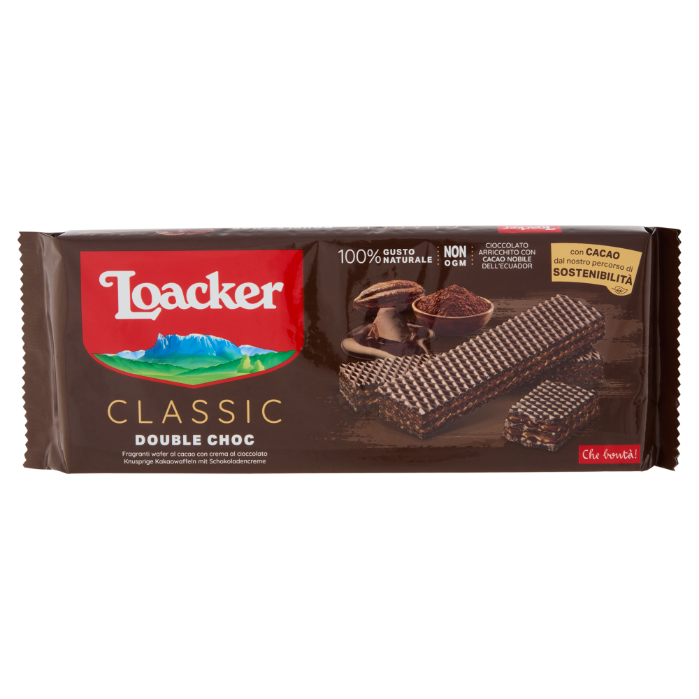 Loacker Classic Double Choc Wafer al Cacao dell'Ecuador con crema al Cioccolato Wafers 175g