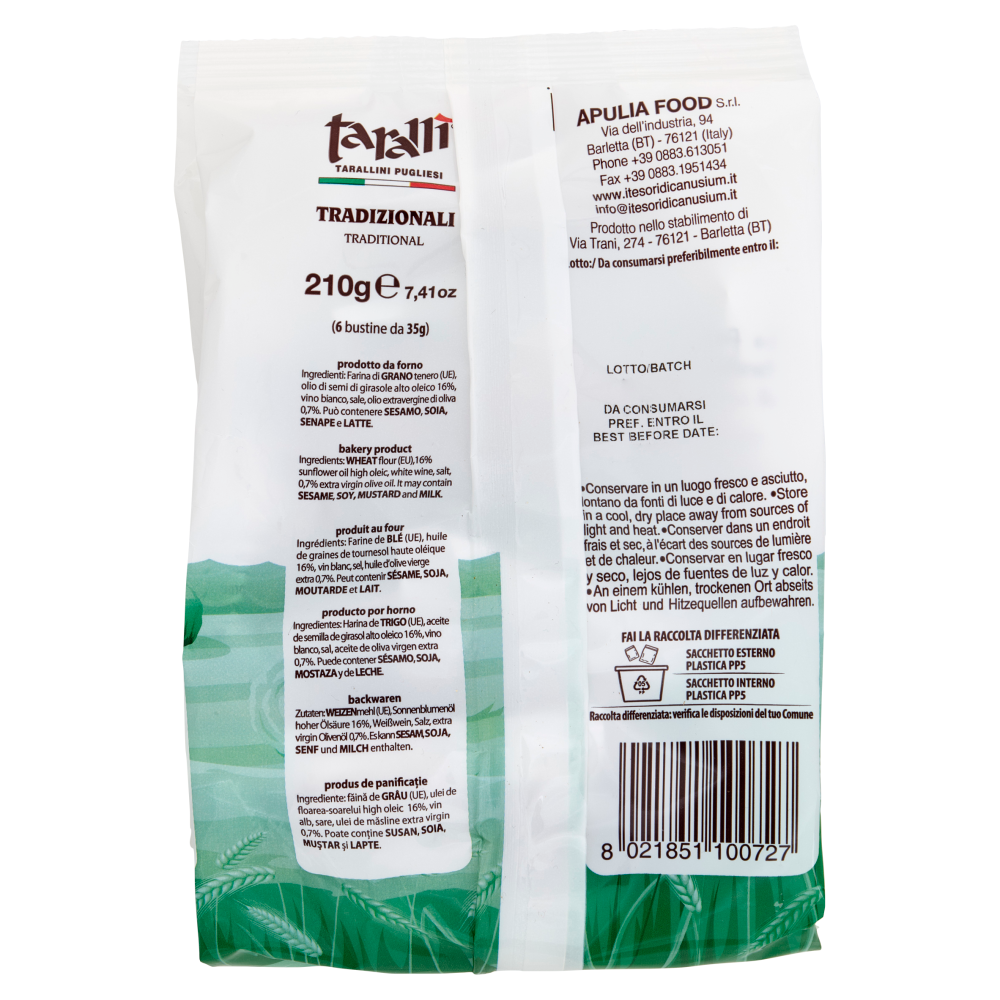 tarall&igrave; Tarallini Pugliesi Tradizionali 6 x 35 g