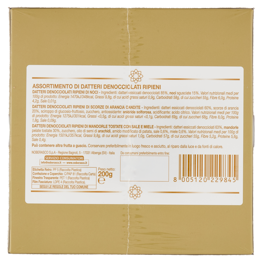 noberasco Datteri Ripieni di Noci, Scorze di Arancia, Mandorle Sale e Miele 200 g