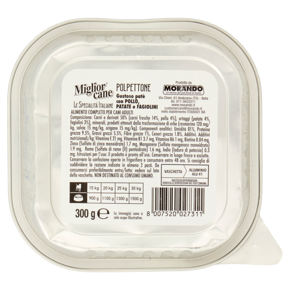 Migliorcane Le Specialità Italiane Polpettone con Pollo, Patate e Fagiolini 300 G