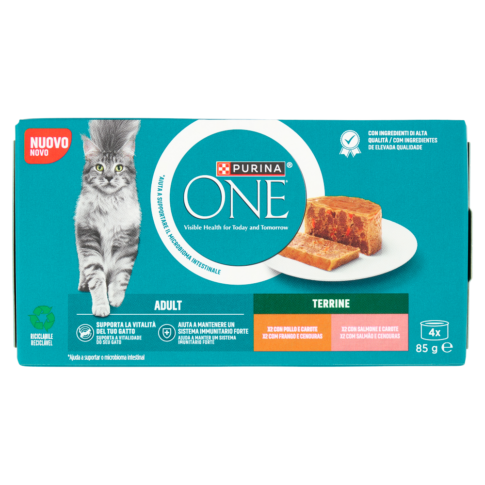 PURINA ONE Adult Terrine Pollo e Carote, Salmone e Carote 4 x 85g