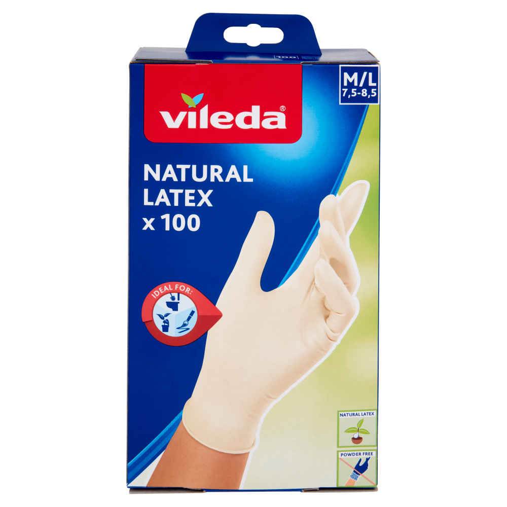 Vileda Natural Latex Guanti M/L 7,5-8,5 100 pz