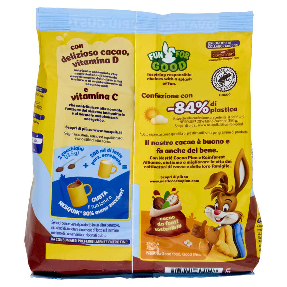 NESQUIK 30% Meno Zuccheri Preparato per Bevanda con Cacao Solubile,  Sacchetto 300g