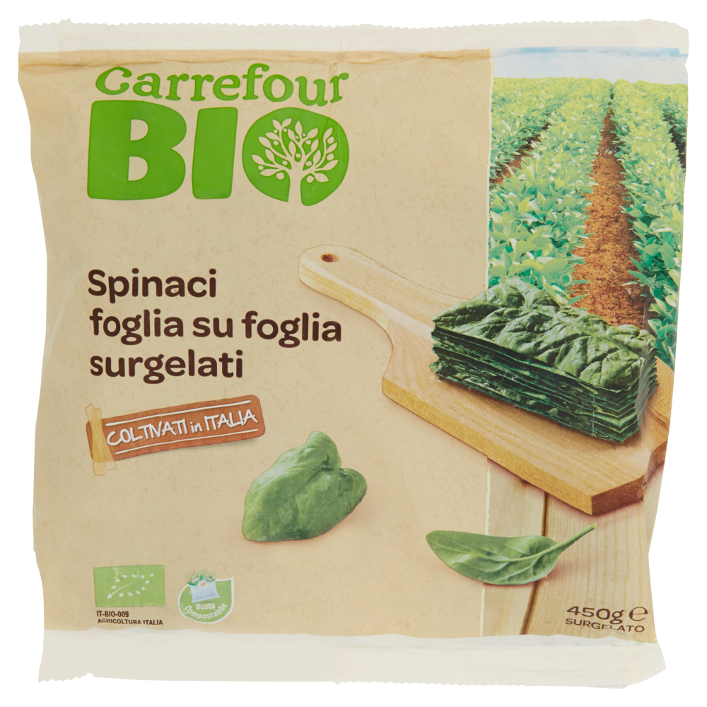 Carrefour Bio Spinaci foglia su foglia surgelati 450 g