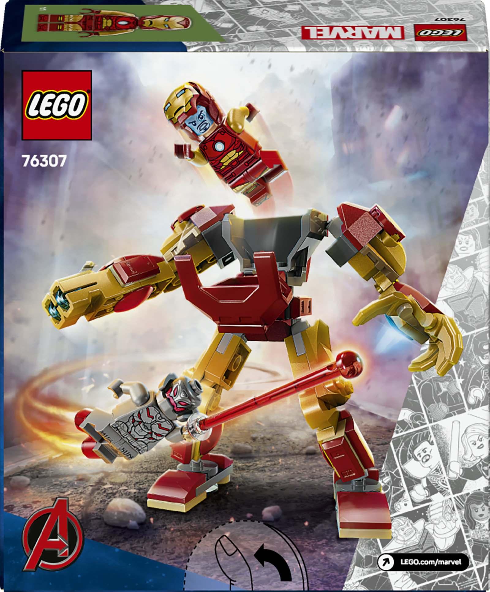 LEGO | Marvel 76307 Mech di Iron Man Contro Ultron - Action Figure Giocattolo da Costruire con 2 Minifigure, Gioco Bambini 6+