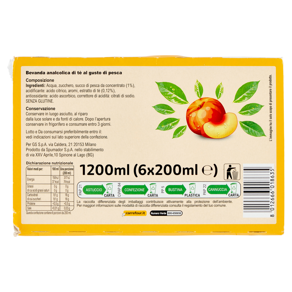 Carrefour Classic Thé alla Pesca 6 x 200 ml