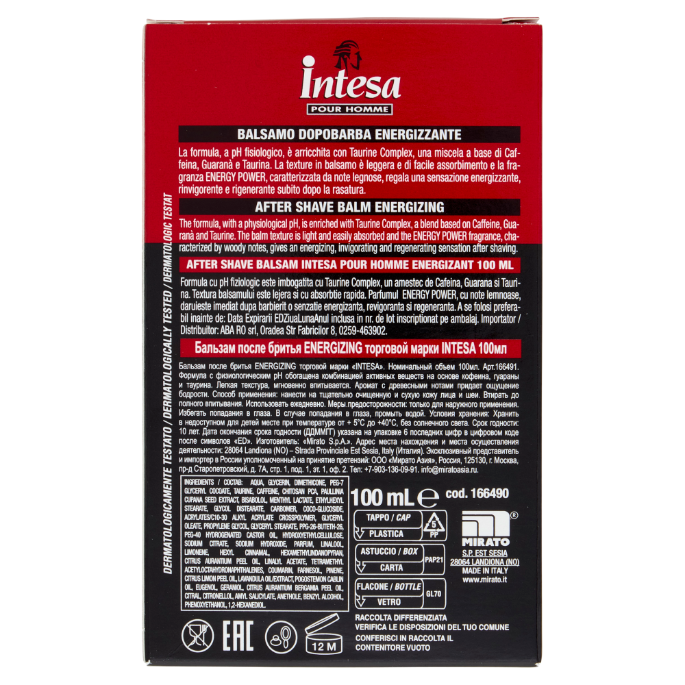 Intesa Pour Homme Balsamo Dopobarba Energizzante Caffeina e Guaranà 100 mL