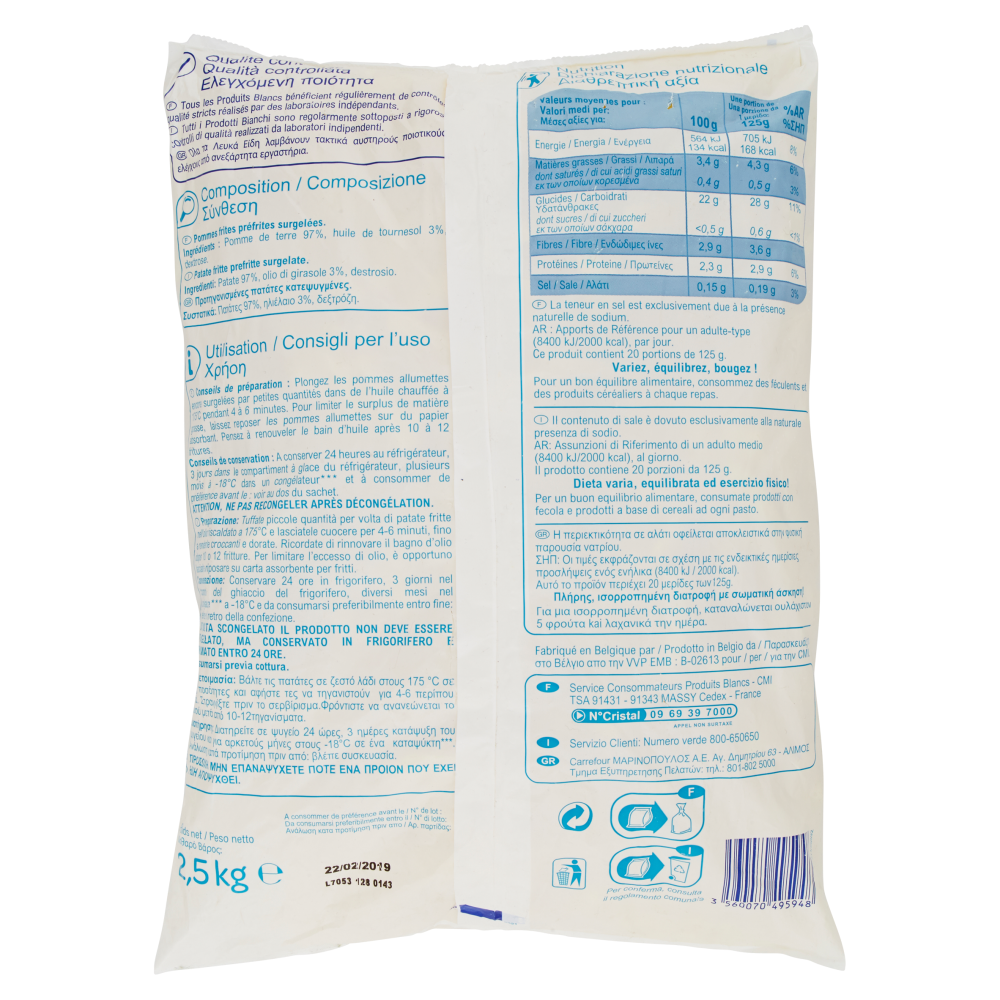 Patate fritte da friggere Surgelate 2,5 kg