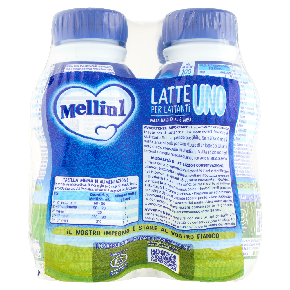 MELLIN 1 - Latte di Partenza Liquido per Lattanti dalla nascita al 6° mese compiuto, 4x500ml