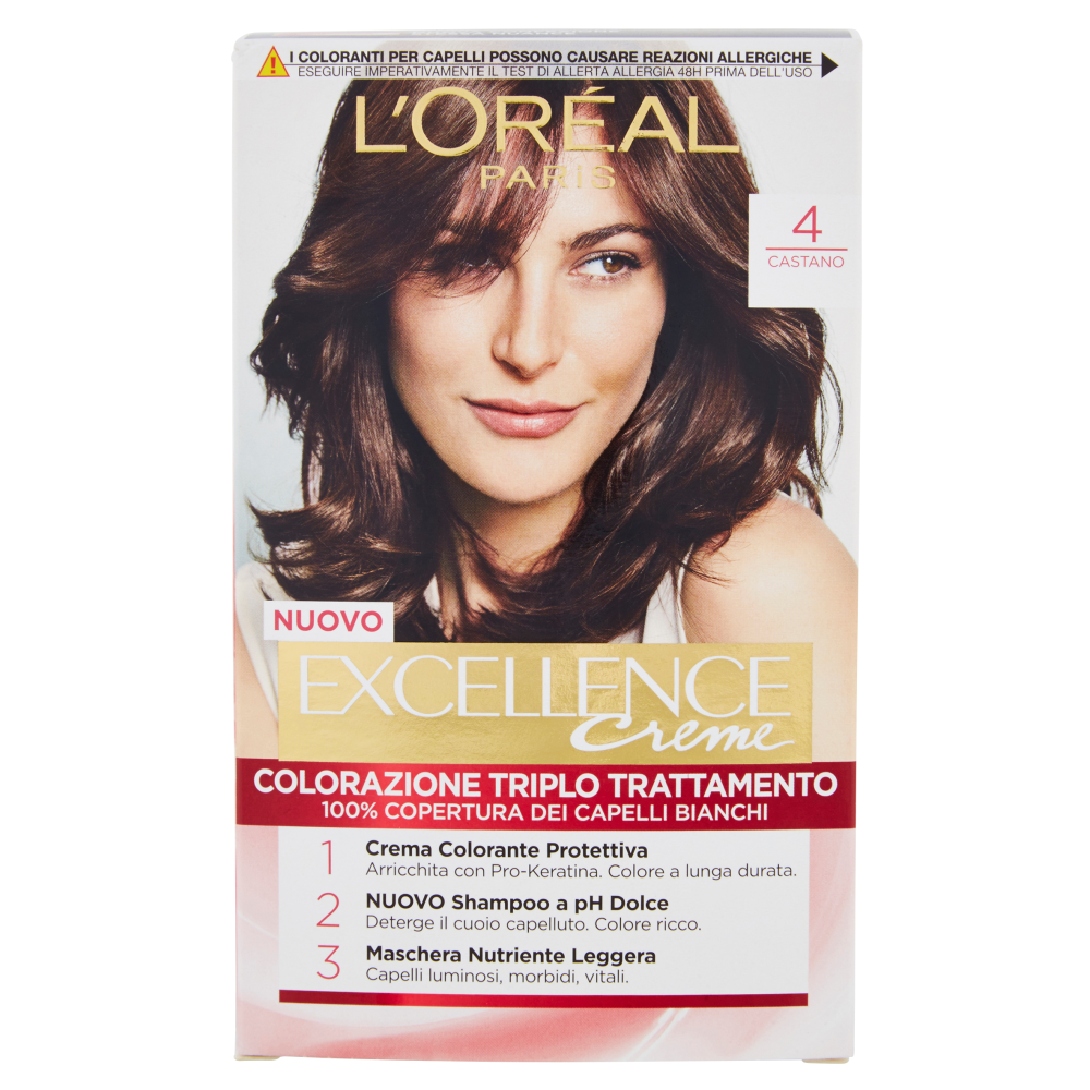 L'Or&eacute;al Paris Excellence, Crema colorante triplo trattamento avanzato, 4 Castano