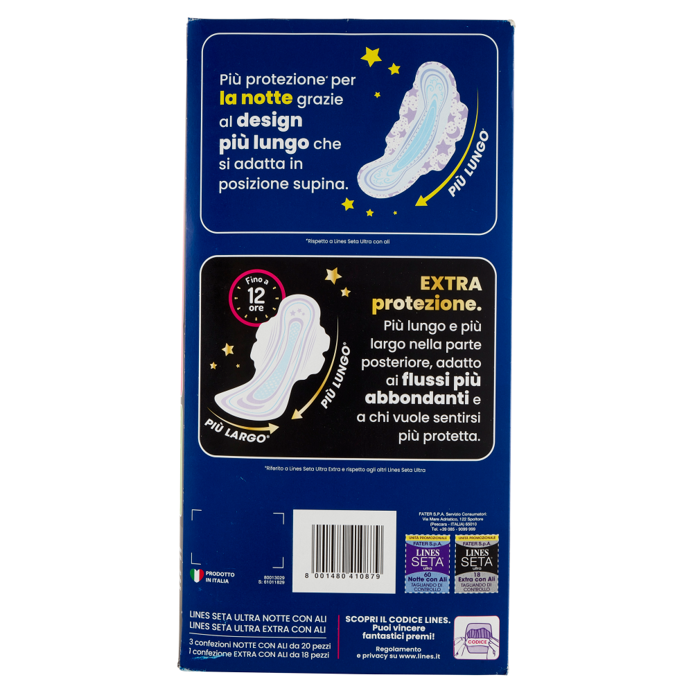 Lines Seta ultra Assorbenti notte con ali 60 pz + Assorbenti extra con ali 18 pz