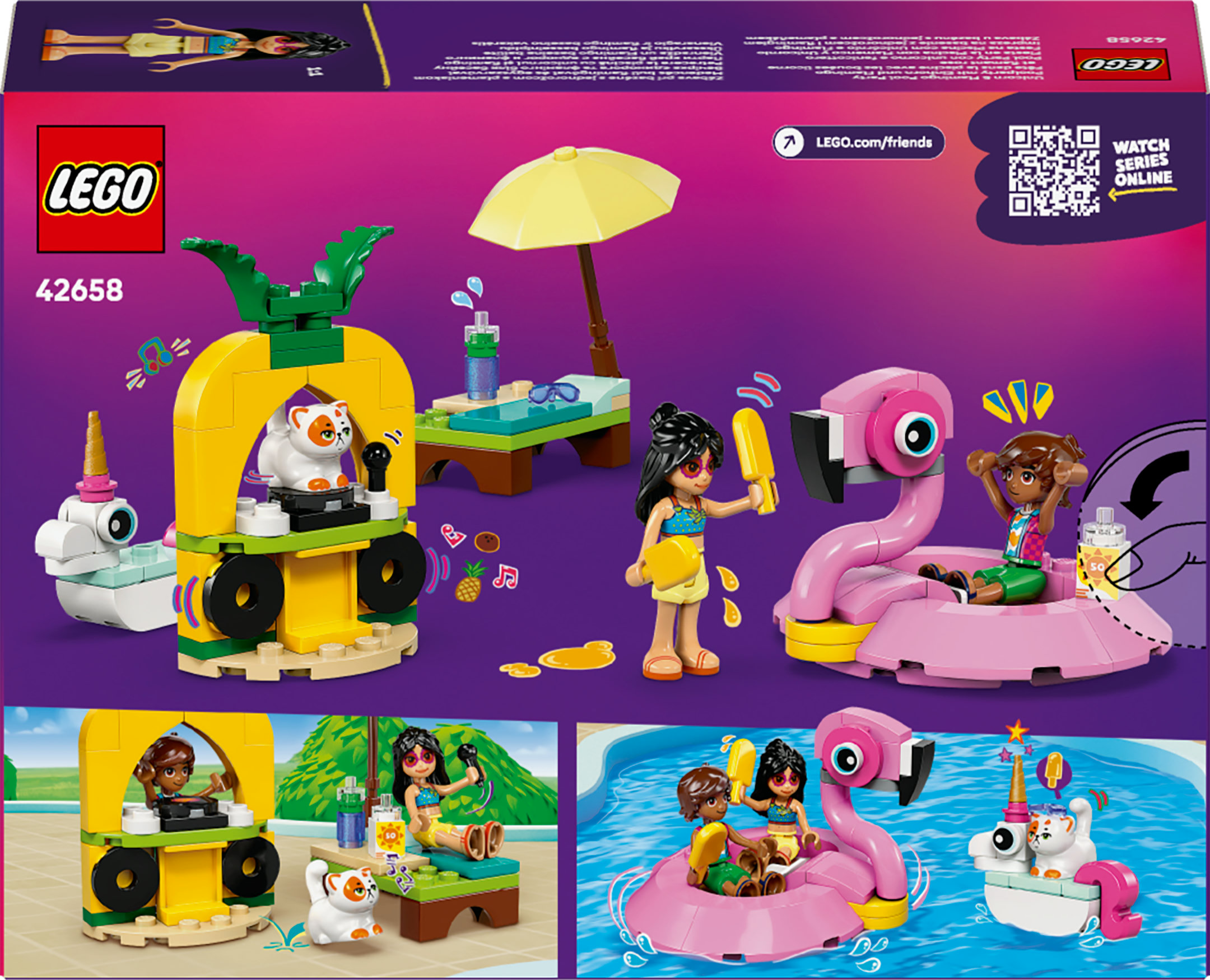 LEGO Friends Pool Party con unicorno e fenicottero