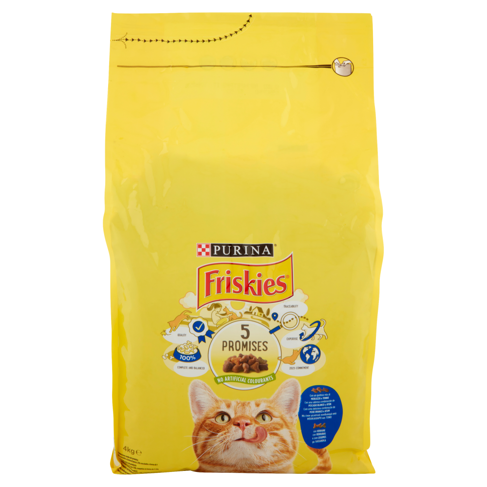 PURINA FRISKIES Gatto con un gustoso mix di&nbsp;Merluzzo e Tonno e con Verdure 4 kg
