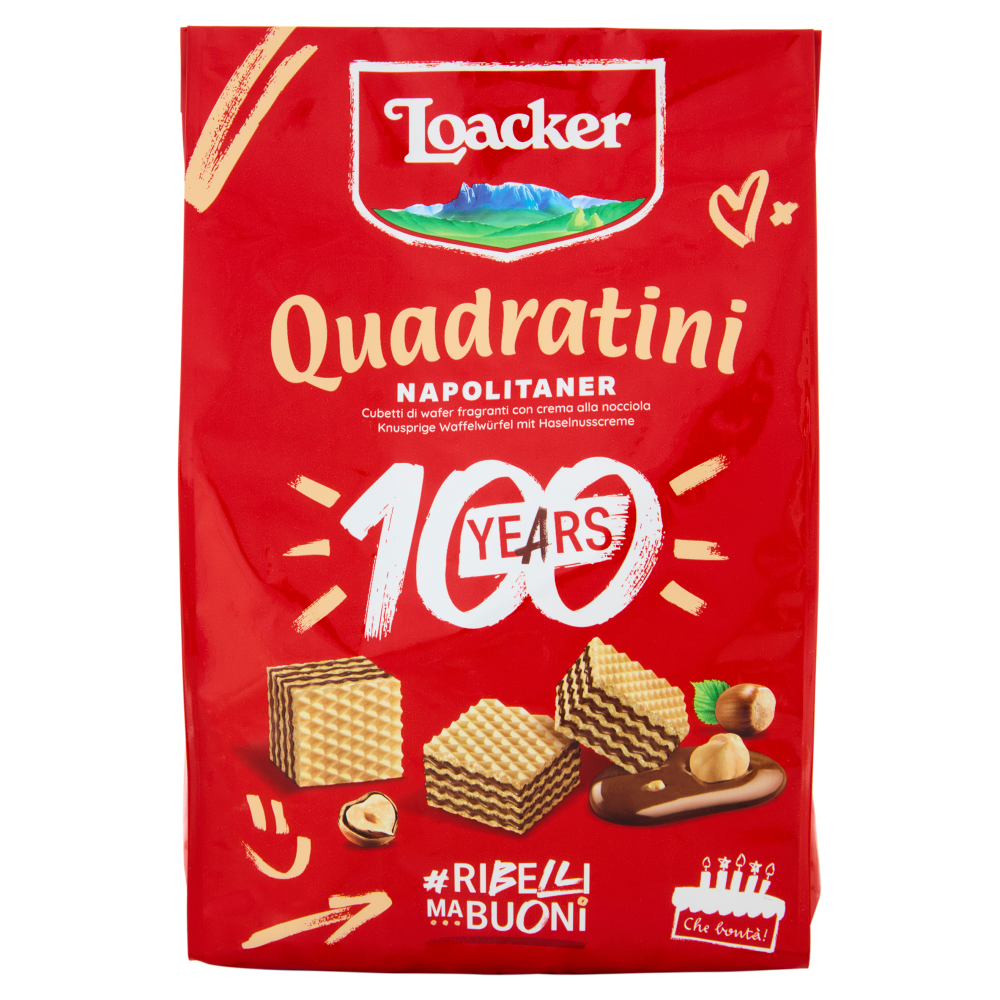 Loacker Quadratini Napolitaner Wafer con crema alle Nocciole 100% Italiane Wafers 250 g