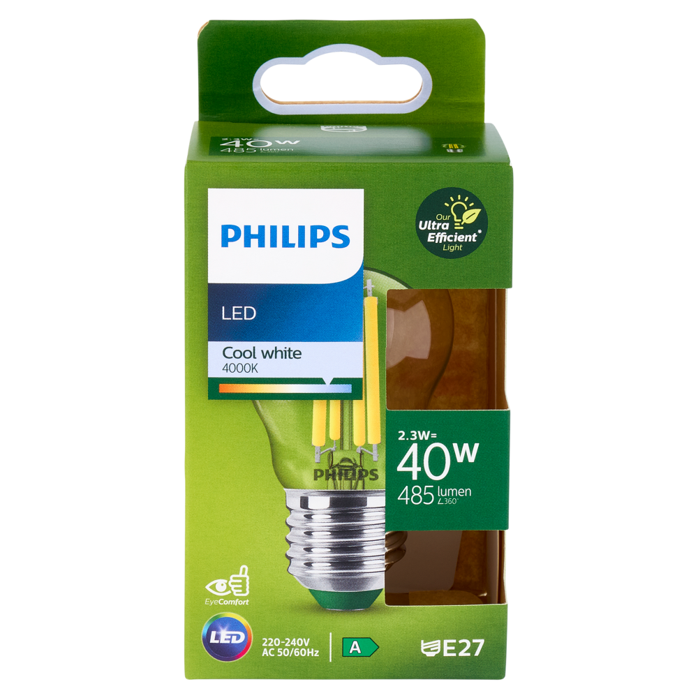 Philips LED Sfera Vetro Filam 40W E27 4000K Non-Dim Classe A