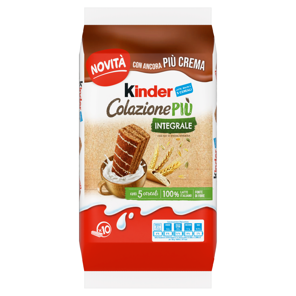Kinder Colazione Pi&ugrave; - Merendina integrale - 10 pezzi 290g