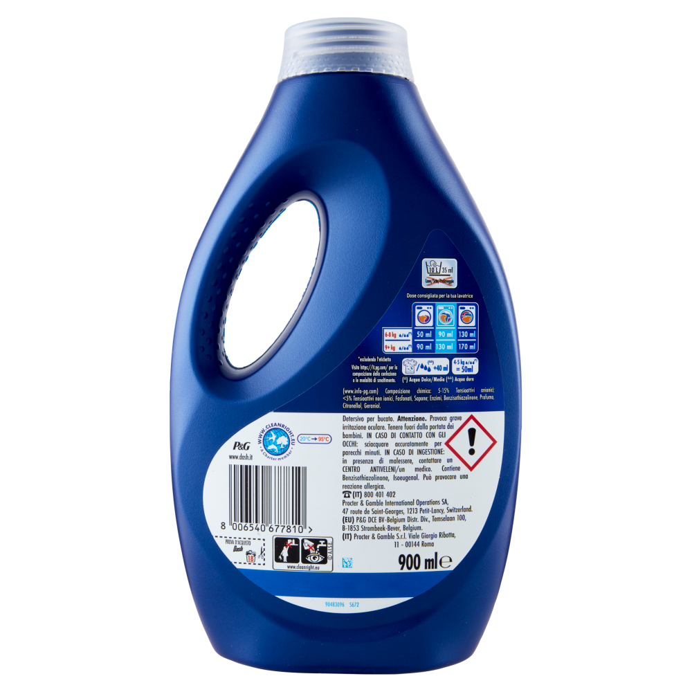 Dash Power Detersivo Liquido Lavatrice, Azione Extra-Igienizzante Capi Colorati, 18 Lavaggi 900 ml