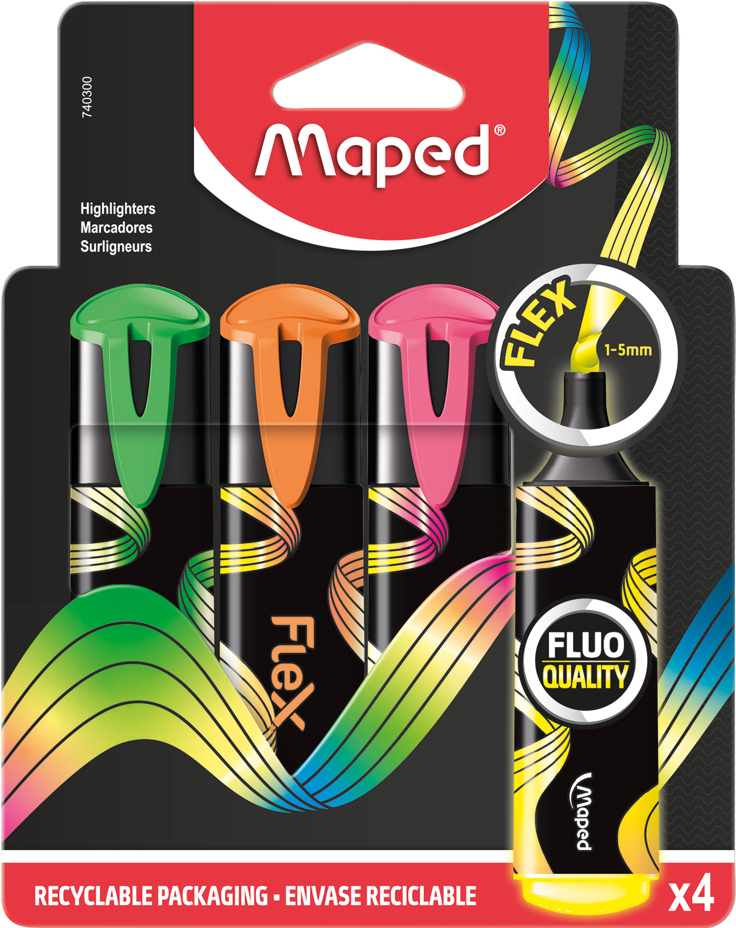 Maped 740300 evidenziatore 4 pz Punta smussata Verde, Arancione, Giallo, Rosa