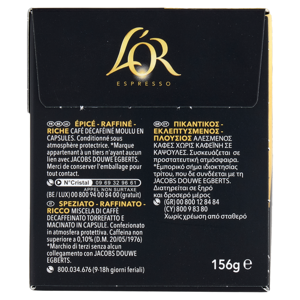 L'OR Decaffeinato 6- 30 Capsule Caffè Compatibili con Macchine Nespresso*® Original 156g