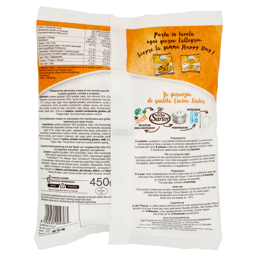 Cucina Sartor Happy Day! Mini Würstel di pollo e tacchino con patate grigliate Surgelati 450 g