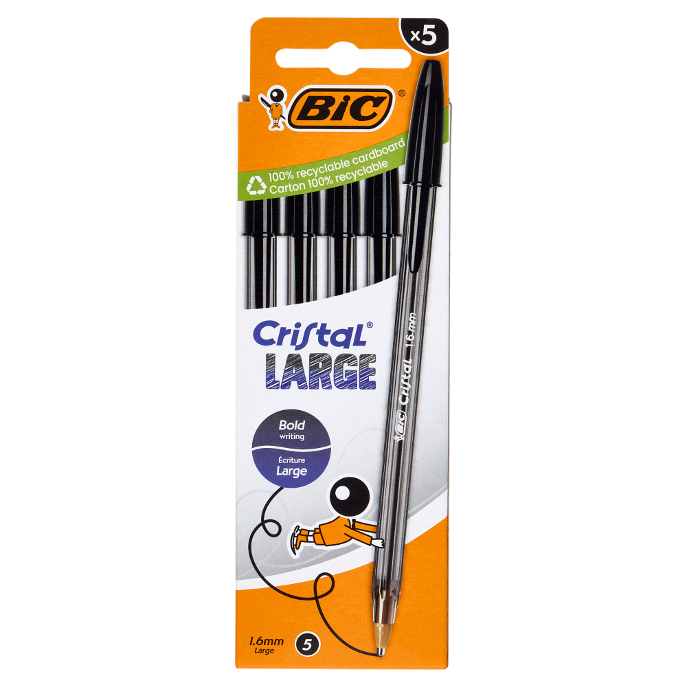 Bic Cristal large nero 1,6 mm 5 pz