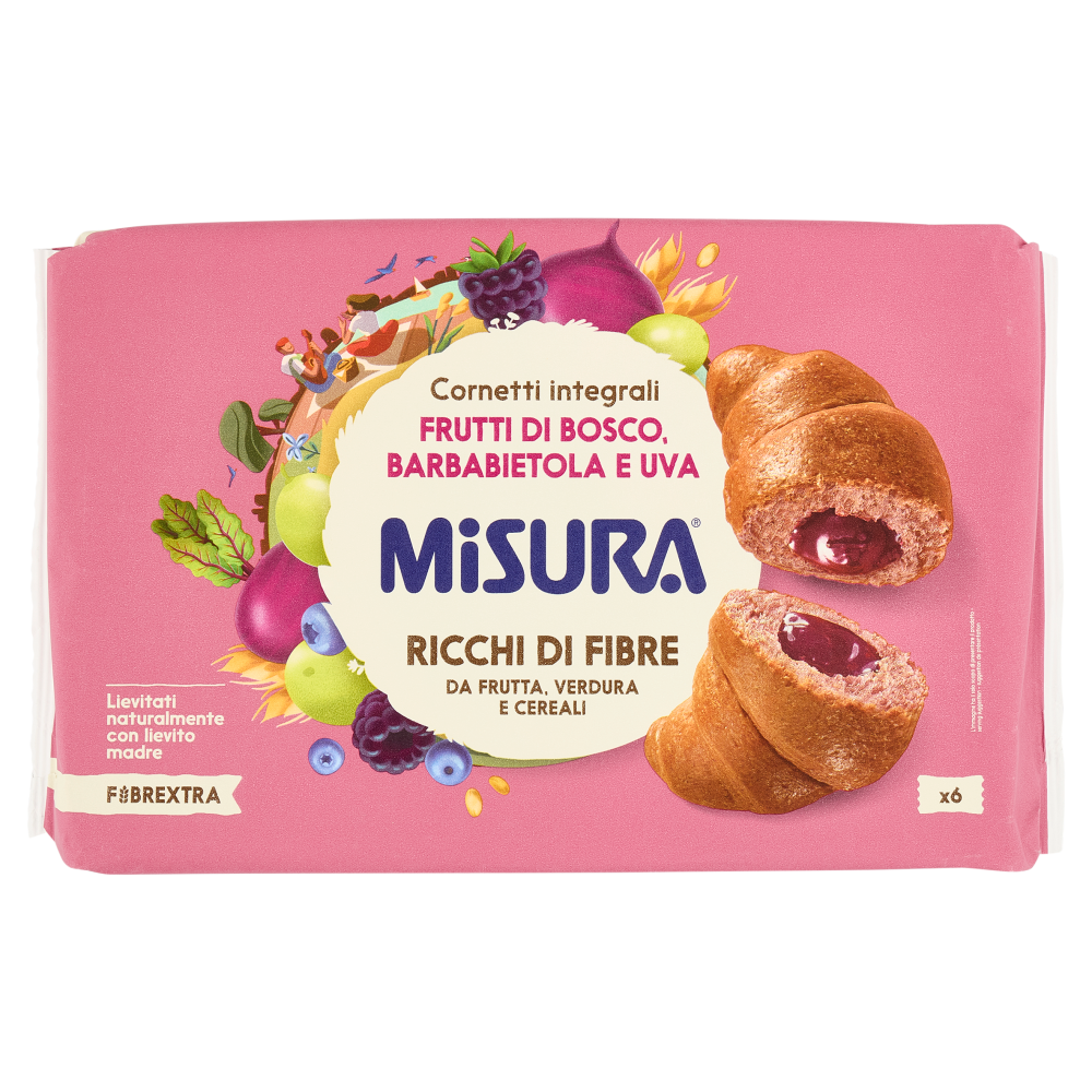 Misura Fibrextra 6 Cornetti integrali Frutti di Bosco, Barbabietola e Uva 308 g