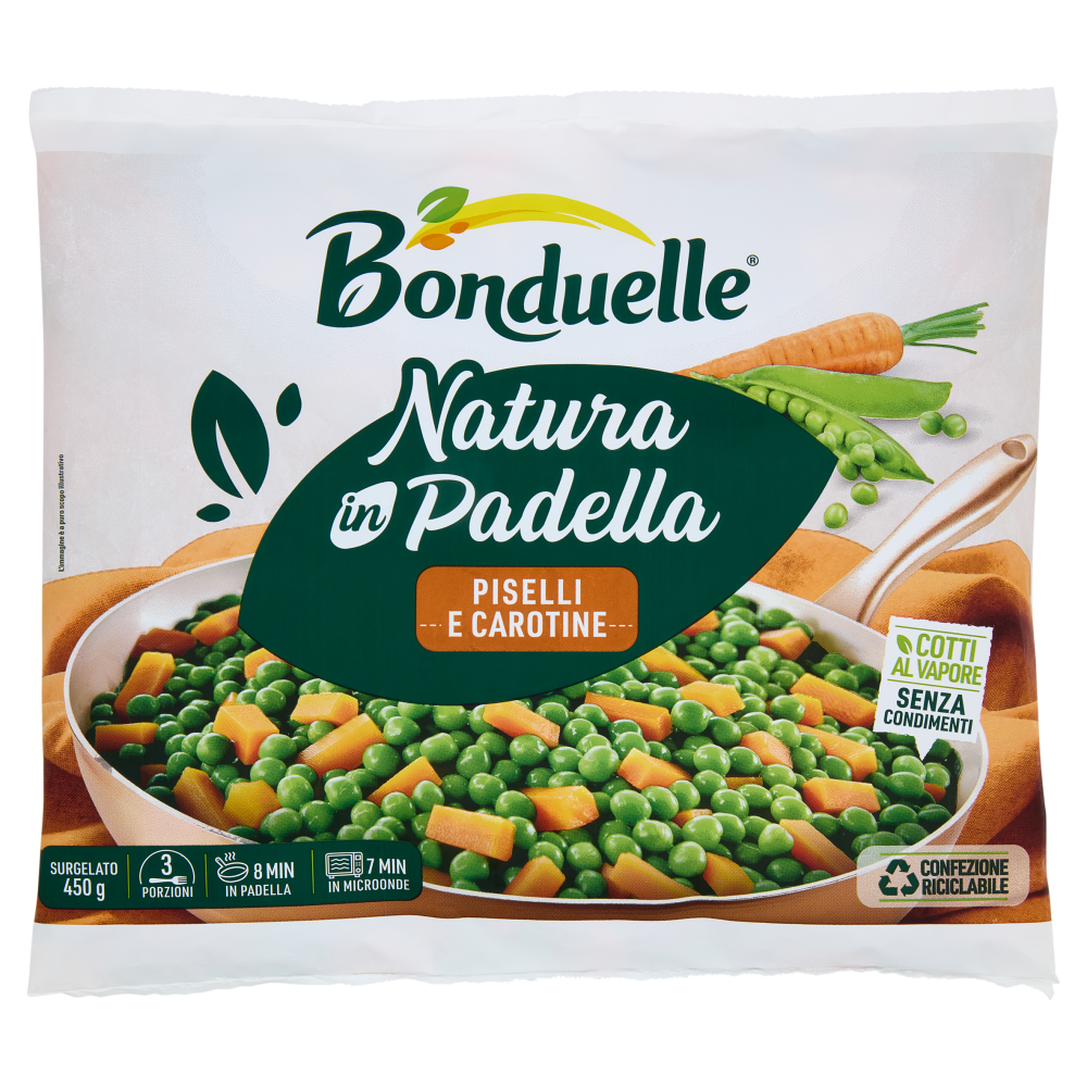 Bonduelle Natura in Padella Piselli e Carotine Surgelato 450 g
