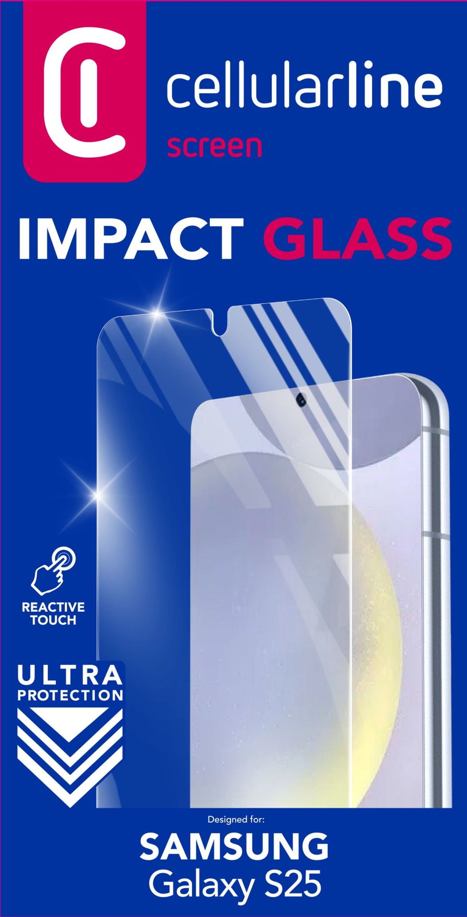 Cellularline Impact Glass - Galaxy S25 Vetro temperato sottile, resistente e super sensibile