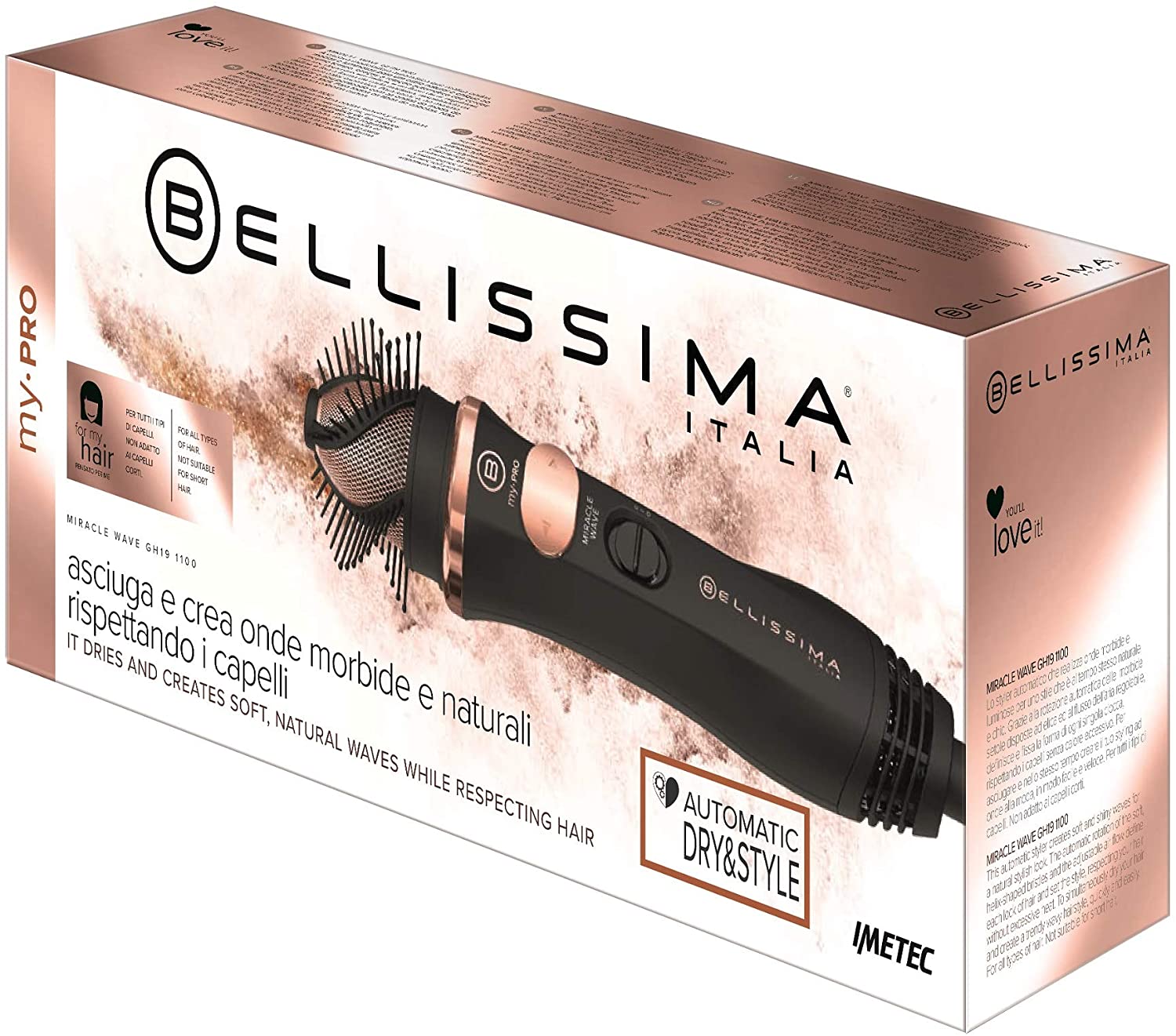 Bellissima Spazzola ad aria Miracle Wave, Onde morbide naturali, Rivestimento ceramica, Rotazione Automatica