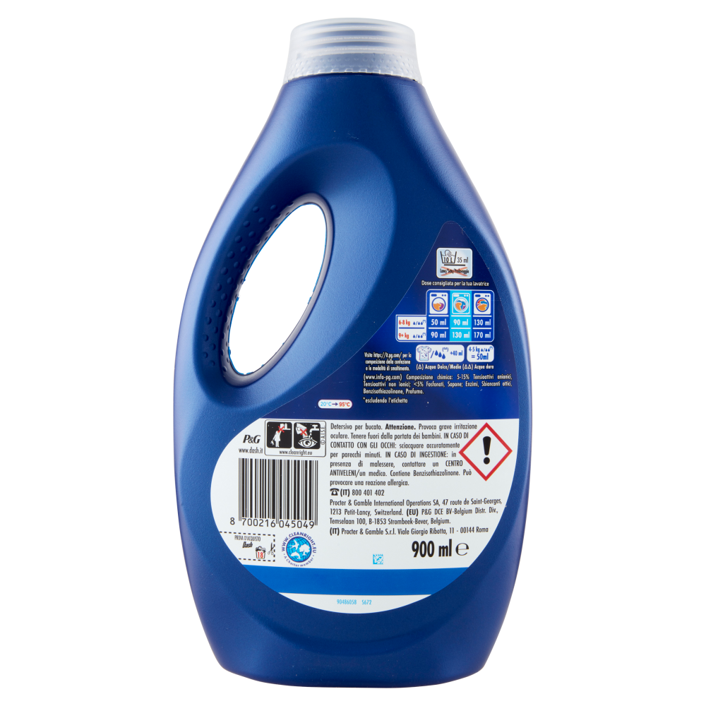 Dash Power Detersivo Liquido Lavatrice, Azione Anti-Odore, 18 Lavaggi 900 ml