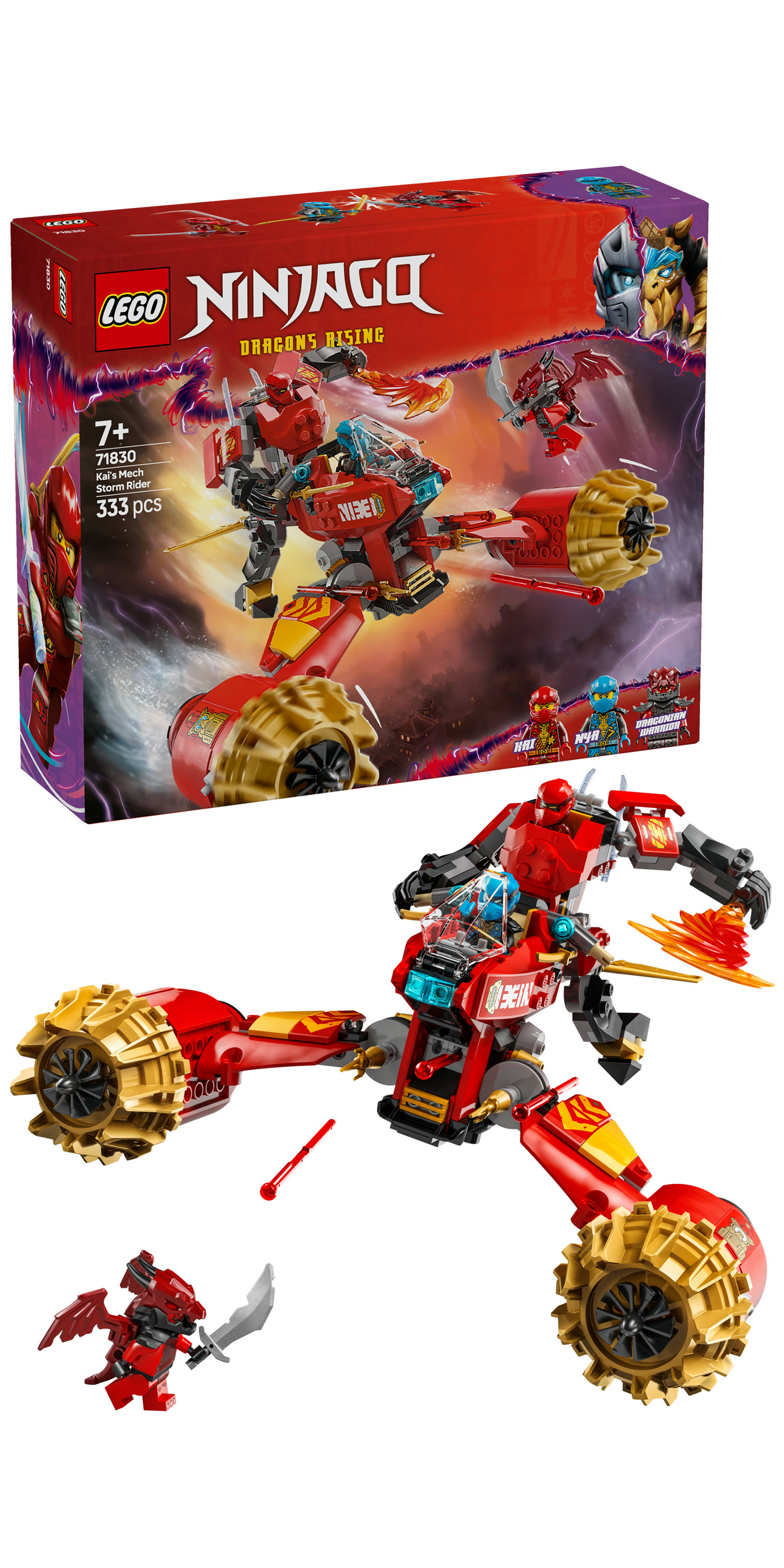 LEGO NINJAGO 71830 Mech Storm Rider di Kai - 2 Veicoli Trasformabili in Figura Snodabile e Moto Giocattolo, Giochi Bambini 7+