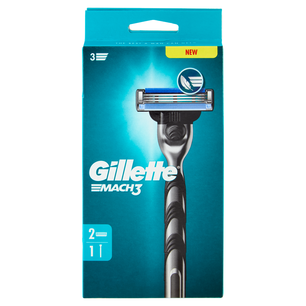Gillette Mach3 Rasoio da Uomo a 3 Lame, 1 Manico + 2 Lamette