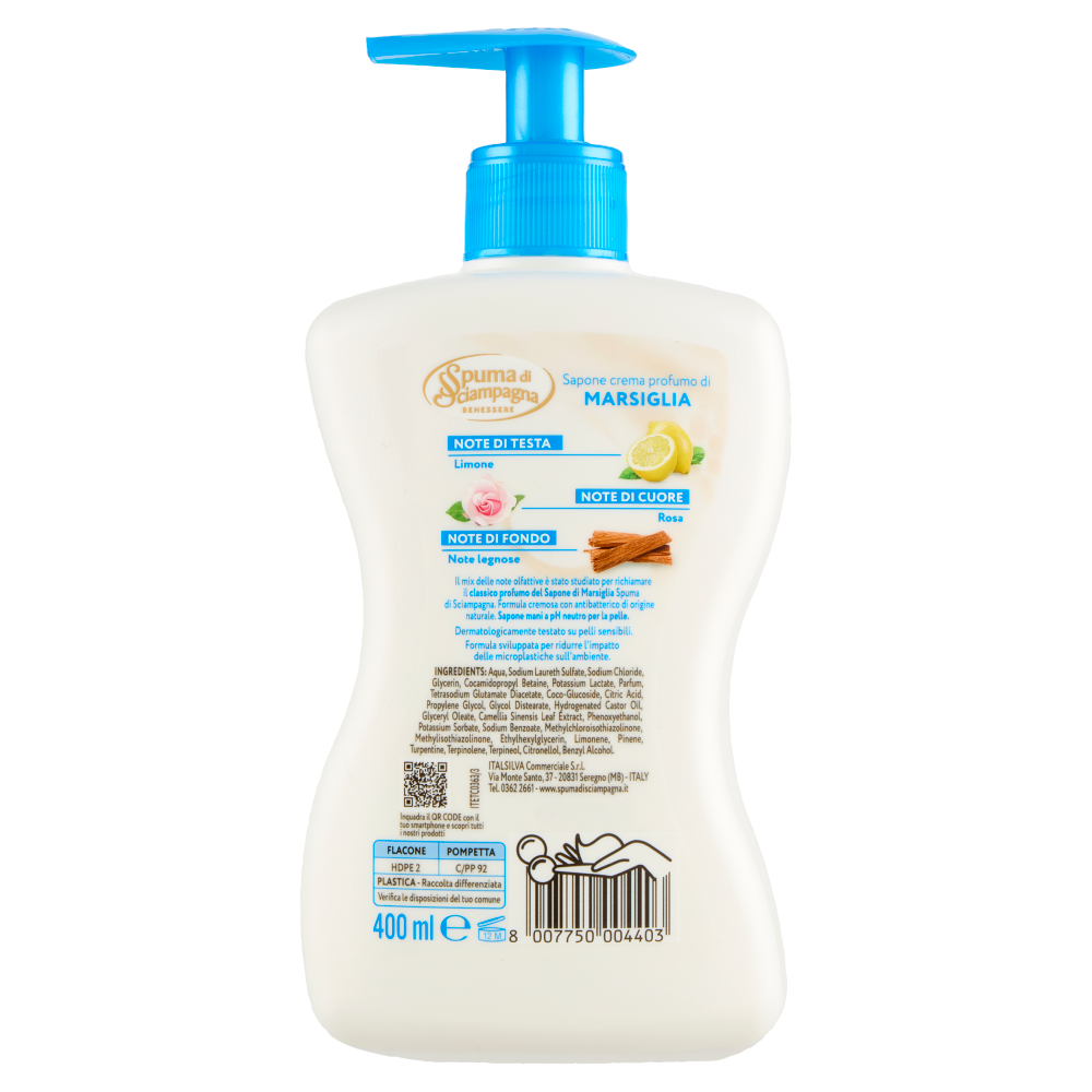 Spuma di Sciampagna Benessere Sapone crema Marsiglia 400 ml