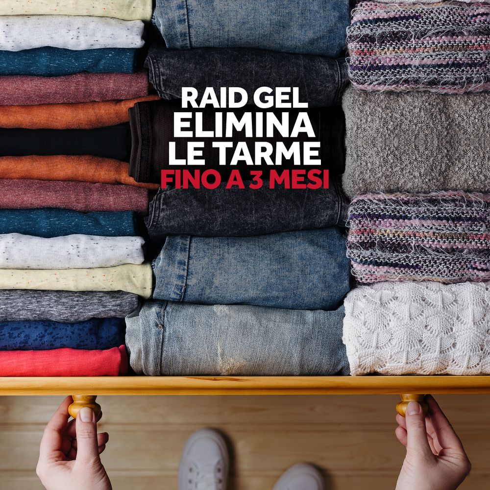 Raid Anti Tarme Gel Vestiti, Per Capi Piacevolmente Profumati, Fragranza al Cedro, 2 Pezzi