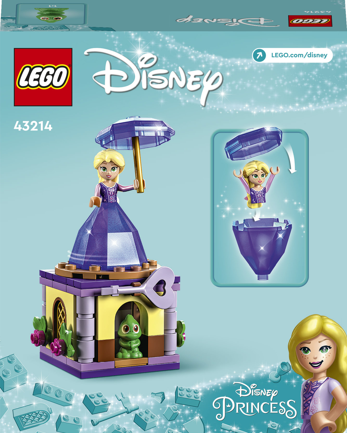 LEGO Disney Princess 43214 Rapunzel Rotante, Giocattolo da Costruire con Mini Bambolina in Abito di Diamante, Giochi Bambini