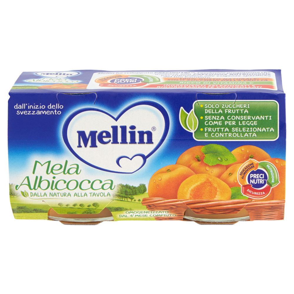 Mellin Mela Albicocca 100% Naturale Omogeneizzato 2 x 100 g