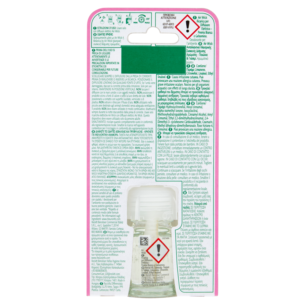 Air Wick Profumatore per Ambienti Peonia Bianca e Gelsomino Ricarica 19 mL