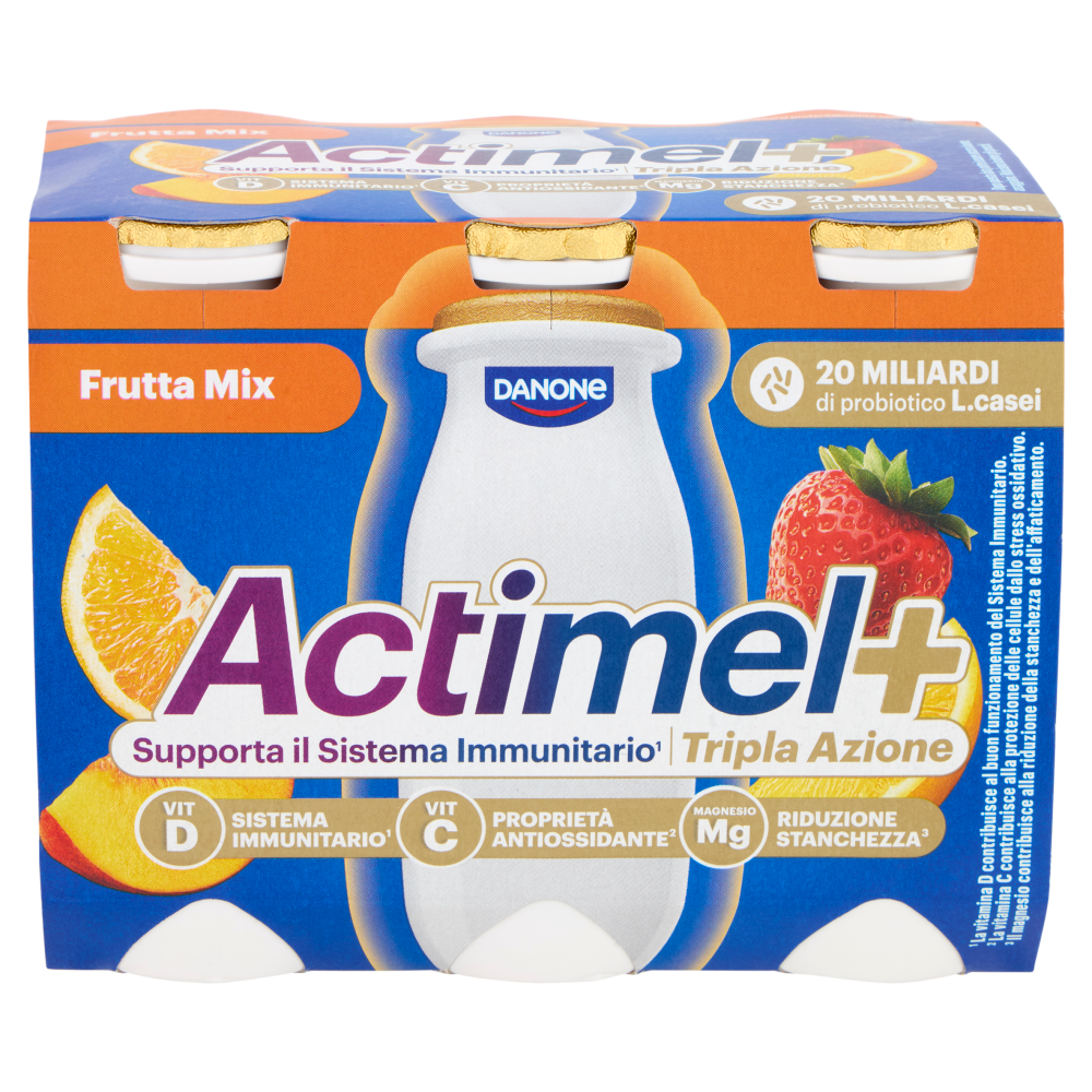 ACTIMEL Tripla Azione, Yogurt da Bere con Vitamine C, D e Magnesio, gusto Frutta mix, 6x100G