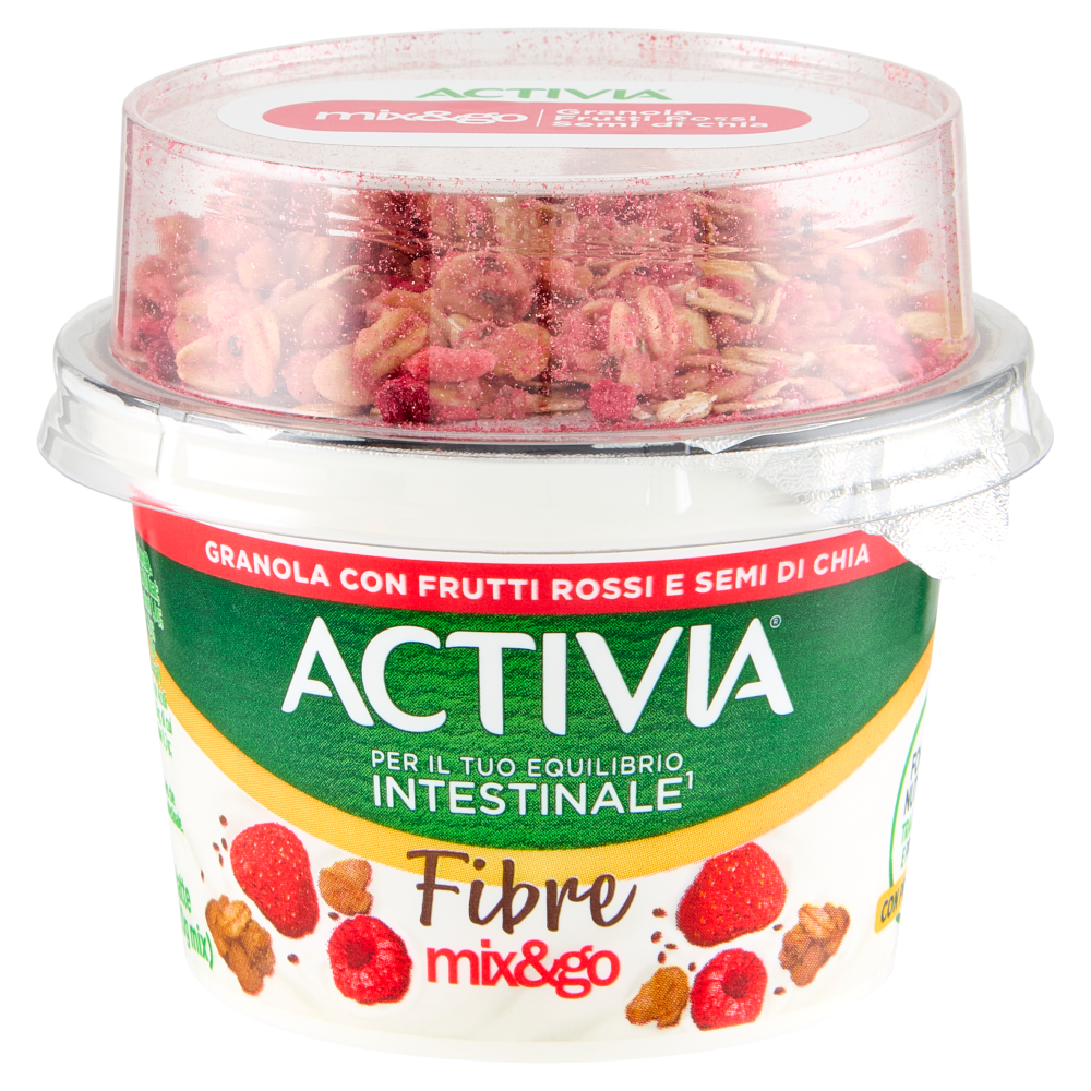 ACTIVIA Fibre Mix&Go, Yogurt Bianco, Granola con Frutti Rossi e Semi di Chia, 170g