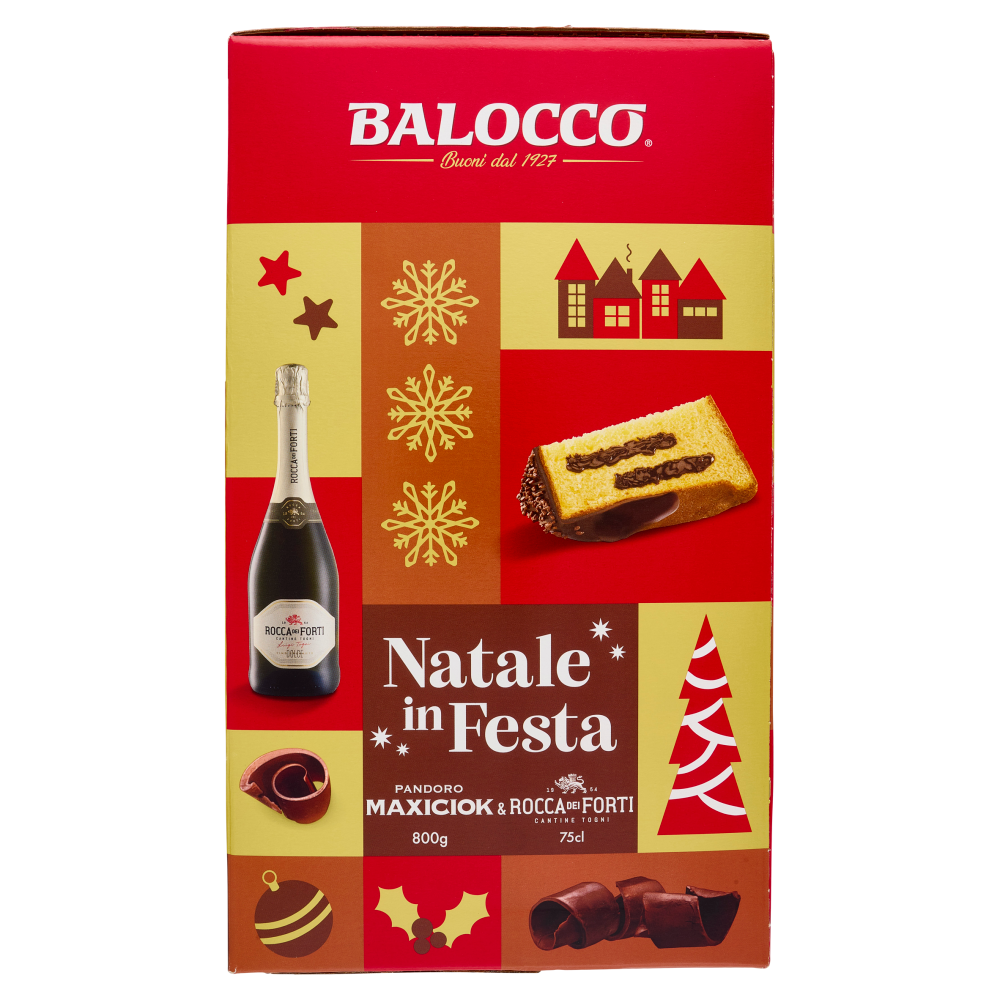 Balocco Natale in Festa Pandoro Maxiciok 800 g & Rocca dei Forti Vino Spumante Dolce 75 cl
