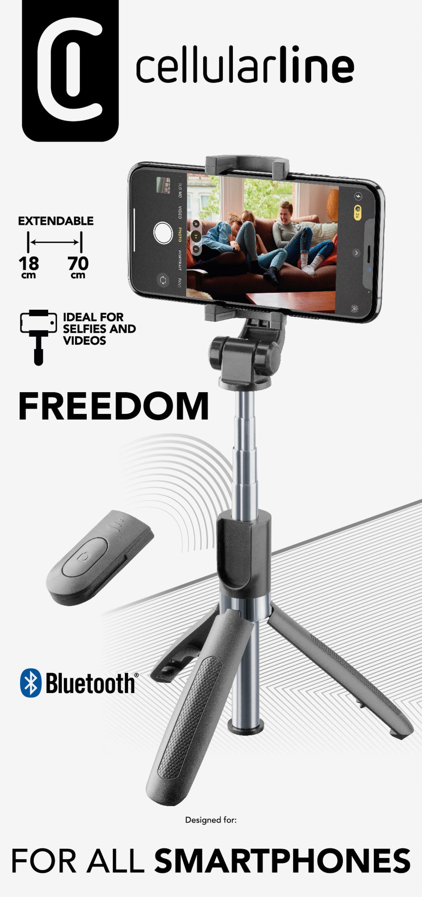 Cellularline Freedom - Universale Asta selfie Bluetooth® treppiede