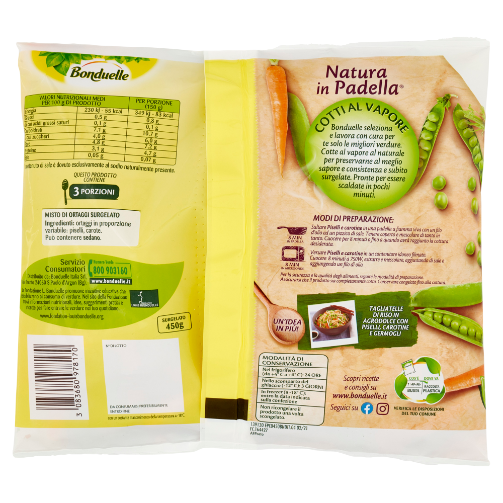 Bonduelle Natura in Padella Piselli e carotine Surgelato 450 g