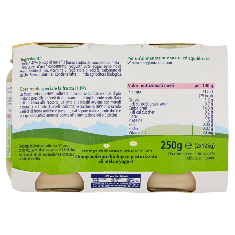 HiPP Biologico Mela e yogurt Omogeneizzato 2 x 125 g
