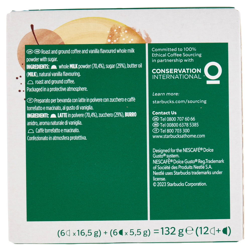 STARBUCKS Madagascar Vanilla Macchiato by Nescafé Dolce Gusto Latte Vaniglia e Caffè 12 Capsule 132g
